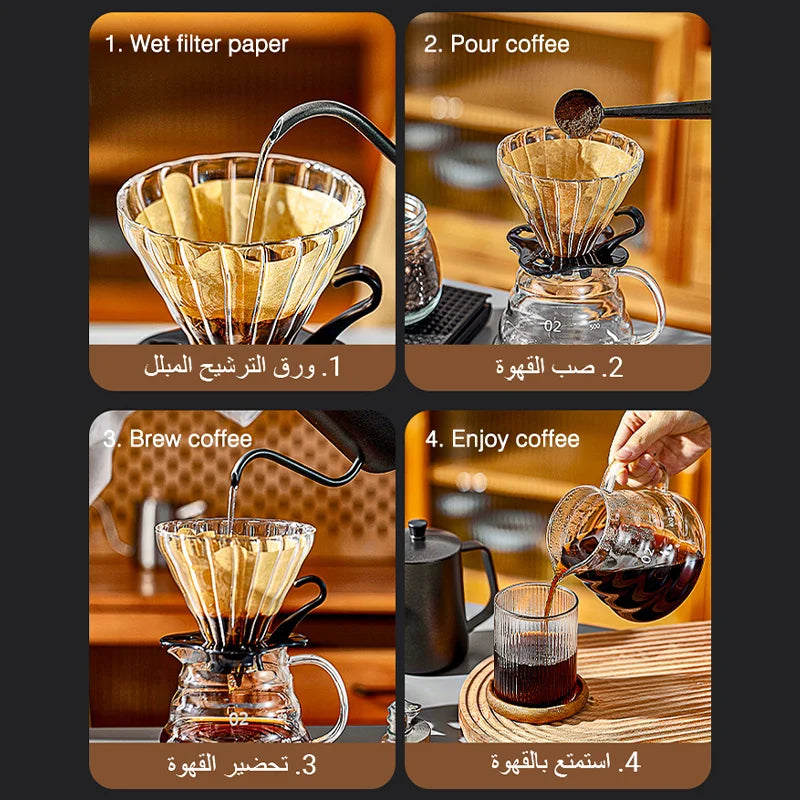 مجموعة ماكينة صنع القهوة اليدوية AnneFish، 6 قطع، الكل في واحد، أكواب طحن يدوية، أدوات قهوة خارجية
